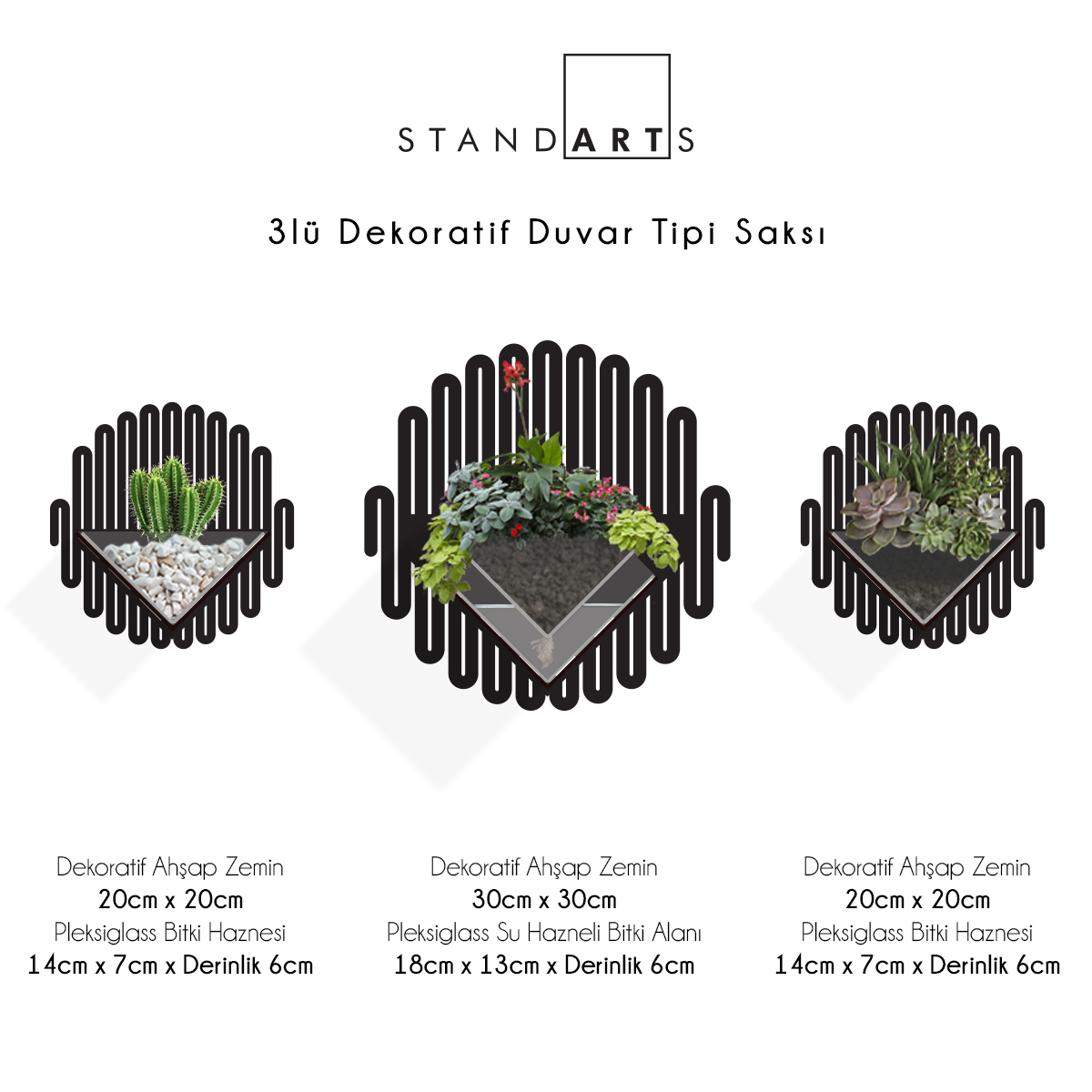 Duvar Tipi Dekoratif Ahşap Saksı