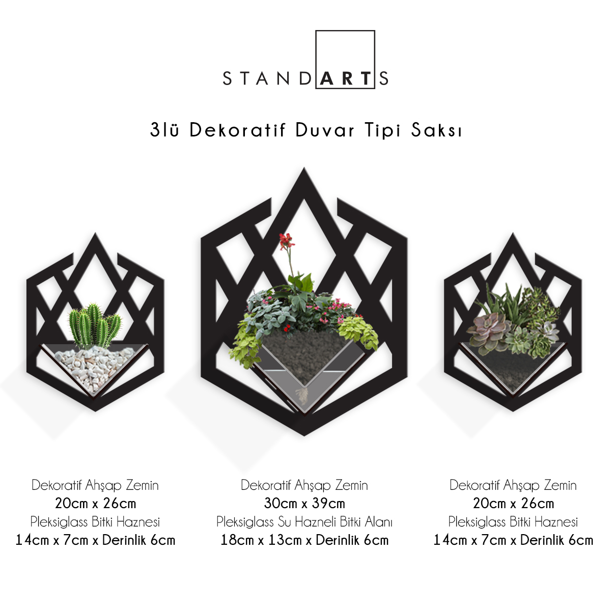 Duvar Tipi Dekoratif Ahşap Saksı