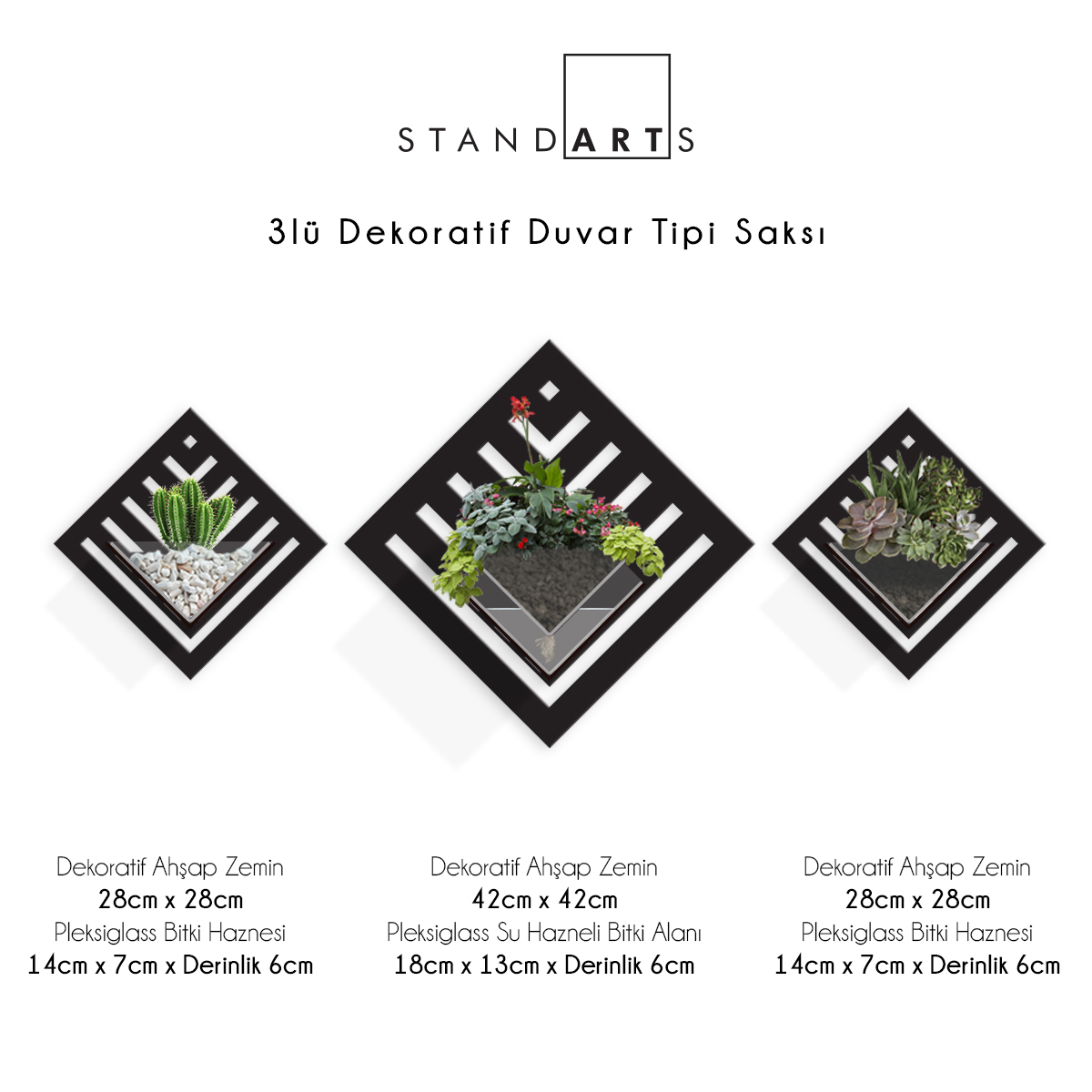 Duvar Tipi Ahşap Dekoratif Saksı