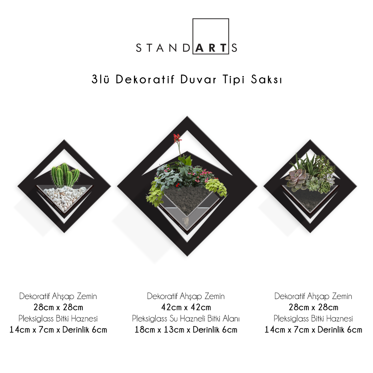 Duvar Tipi Ahşap Dekoratif Saksı