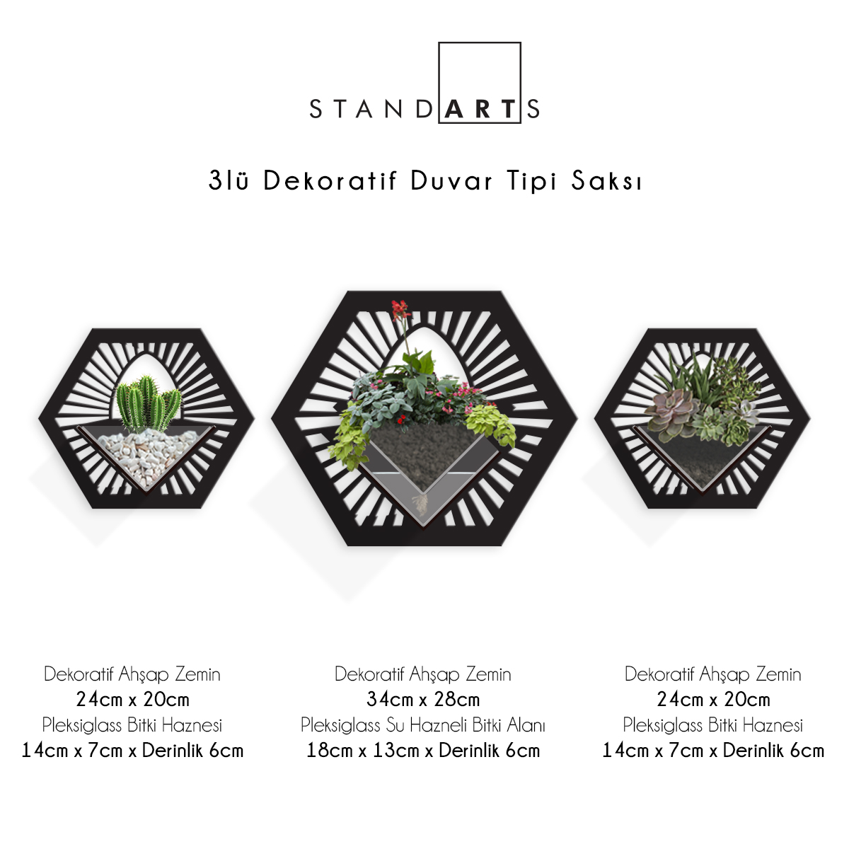 Duvar Tipi Dekoratif Ahşap Saksı