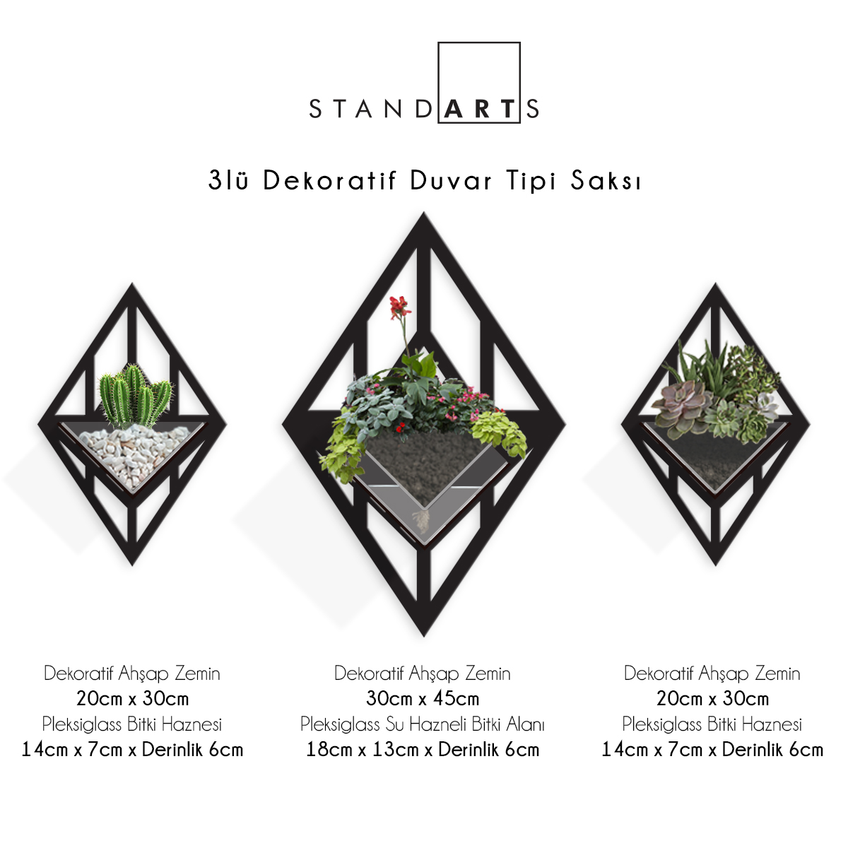 Duvar Tipi Ahşap Dekoratif Saksı