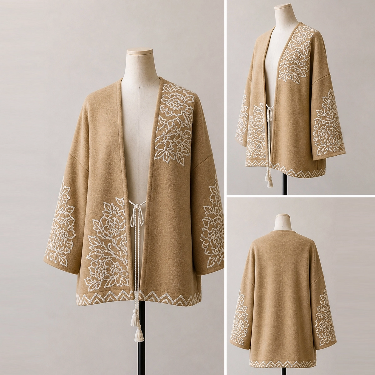 Nakış Detaylı Bağcıklı Oversize Kimono Ceket