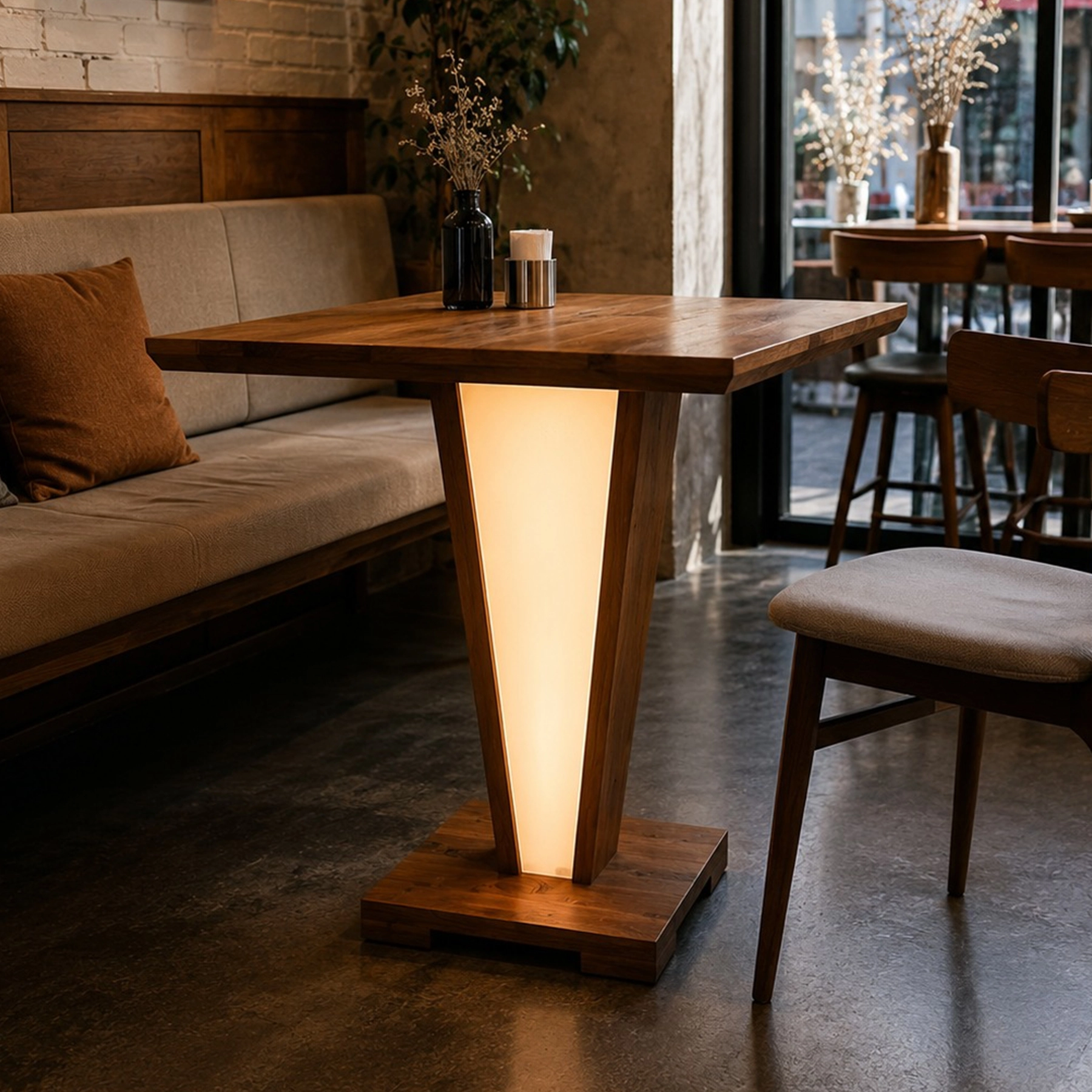 Masif Ahşap LED Ayaklı Bistro Masa