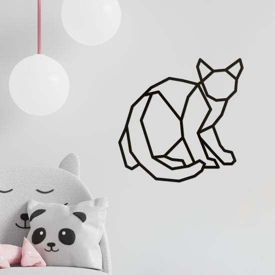 Lazer Kesim Poligonal Ahşap Tablo -  Kedi