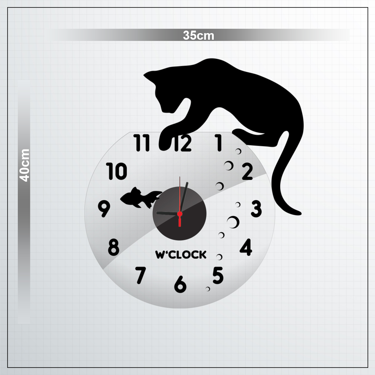 W’clock Dekoratif Duvar Saati - Balık ve Kedi